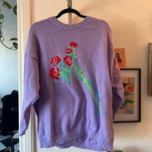 Lilac purple knitted sweater - flower